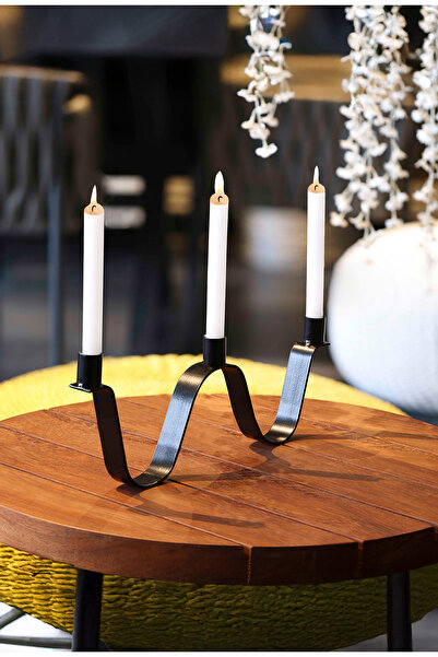 Samsun Demsa Demir Ferforje Üçlü Modern Demir Mumluk Şamdan