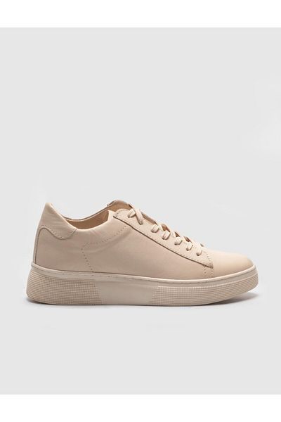Cabani Genuine Leather Beige Lace-Up Women's Sports Shoes