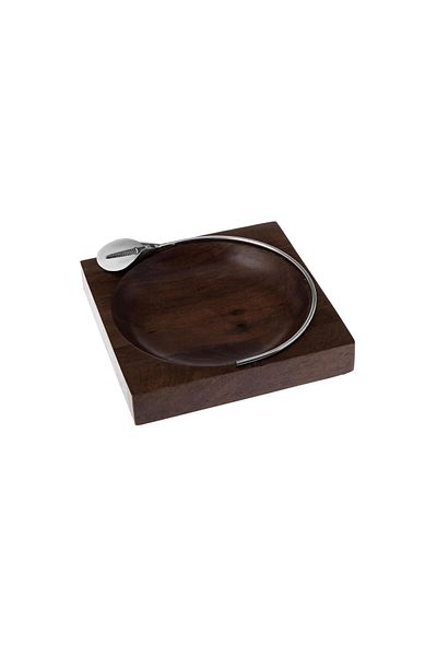 Dania Indian Wood Nut Serving Platter with Silver Rose Brooch 23cm