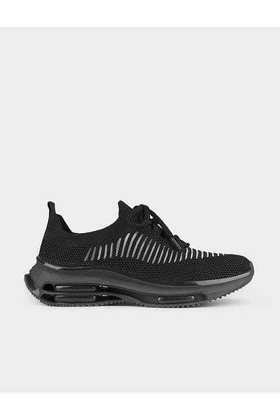 Cabani Textile Leather Black Lace-Up Women's Sports Shoes