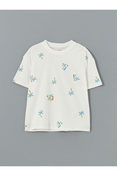 LC Waikiki New Season Crew Neck Patterned Combed Cotton Baby Boy T-Shirt - S5Cl05Z1