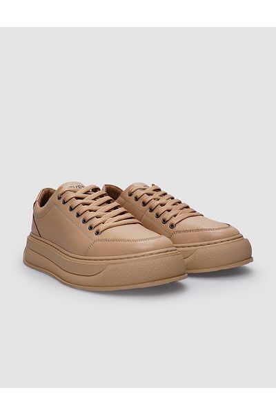 Cabani Beige Women's Sneakers - 100% Genuine Leather, Lace-up