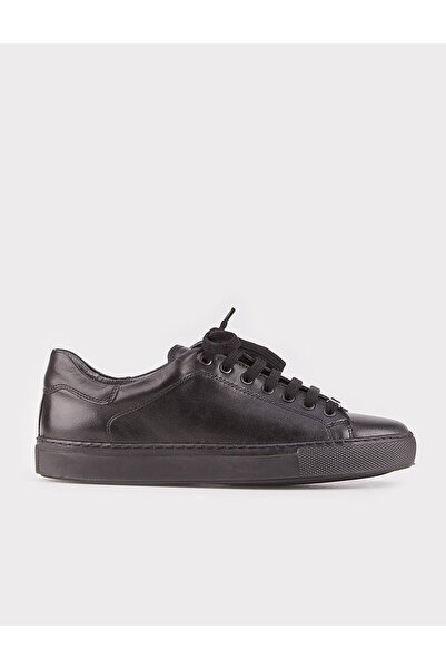 Cabani Pantofi sport de damă din piele naturală, neagră, cu șireturi