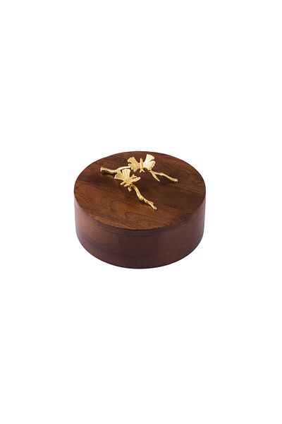 Dania Round wooden box with gold brooch, size 20 cm