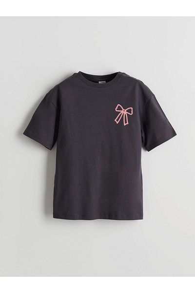 LC Waikiki LCW Kinder-T-Shirt mit Rundhalsausschnitt und Schleife für Mädchen