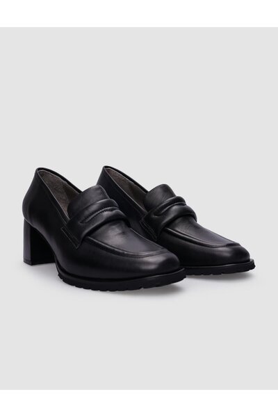 Cabani Black Genuine Leather - 100% Thick Heel Women's Shoes