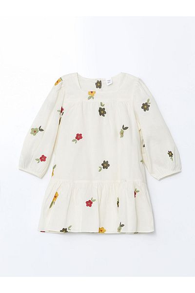 LC Waikiki Lcw Baby Floral Embroidery Poplin Flounces Girl's Dress