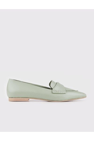 Cabani Genuine Leather Green Women's Flat Shoes