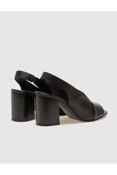 Cabani Genuine Leather Black Women's Thick Heeled Shoes