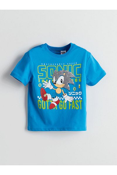 LC Waikiki LCW Dziecięca koszulka z okrągłym dekoltem i nadrukiem Sonic dla chłopców