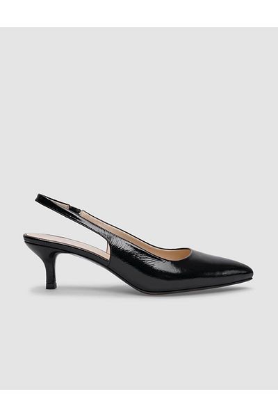 Cabani Genuine Leather Black Patent Leather Women's Heeled Shoes with Elastic Back