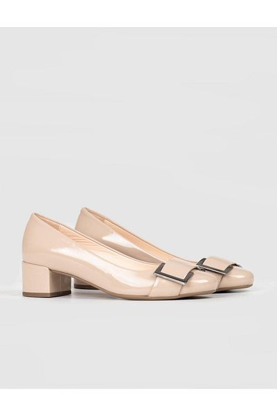 Cabani Genuine Leather Jurdan Sole Beige Women's Thick Heeled Shoes