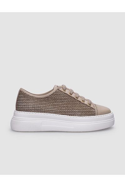 Cabani Beige Women's Sneakers - 100% Genuine Leather, Lace-up