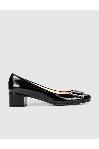 Cabani Patent Leather Genuine Leather Black Women's Thick Heeled Shoes