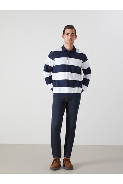 LC Waikiki Ανδρικό φούτερ LCWAIKIKI Basic Polo με μακρυμάνικο ριγέ