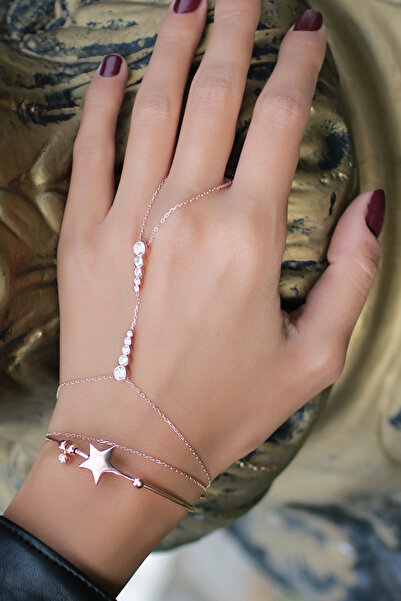 SUNSHINE 925 Ayar Rose Kaplamalı Beyaz Taşlı Tasarım Gümüş Şahmeran