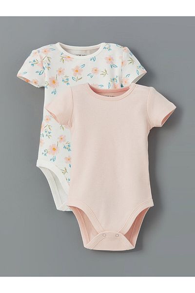 LC Waikiki Snap-on Crew Neck Bodysuit for Baby Girl - Pack of 2