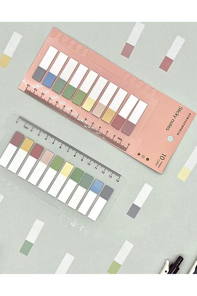 STOREMAX 10 Color Ruled Transparent Index Page Sticker, Half Morandi Colors