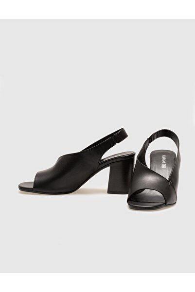 Cabani Genuine Leather Black Women's Thick Heeled Shoes