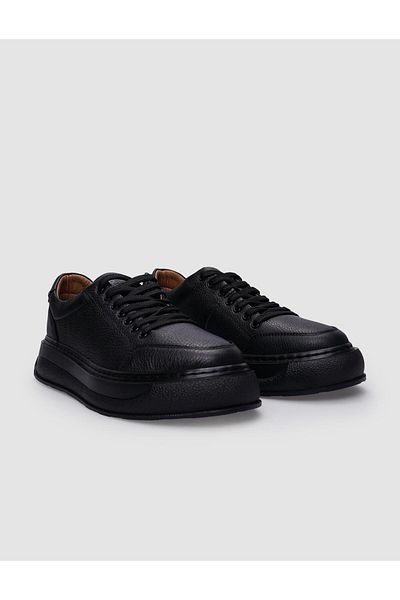 Cabani Piele naturală neagră - Pantofi sport pentru femei 100% cu șireturi