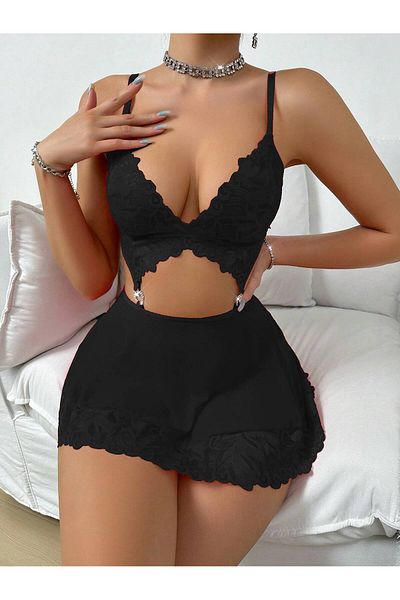 my cherie Мини нощница с дантела и аксесоар с сърце, детайлна миниатюрна фентъзи рокля