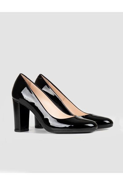 Cabani Jurdan Sole Genuine Leather Black Women's Thick Heeled Shoes