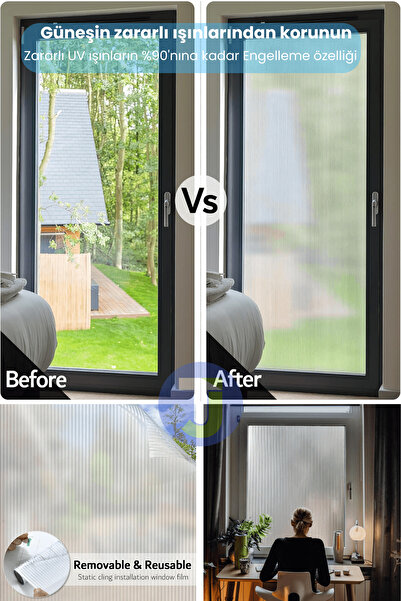 Technojet Statik Buzlu Desenli Cam Kaplama Filmi Duşa Kabin Ofis Balkon Dekorasyon Folyo 60cmx100cm