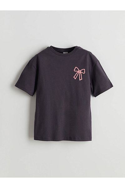LC Waikiki LCW Kinder-T-Shirt mit Rundhalsausschnitt und Schleife für Mädchen