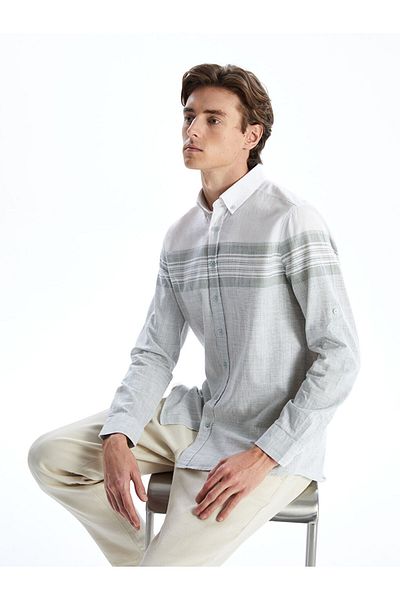 LC Waikiki Regular Fit Long Sleeve Striped Poplin Men's Shirt