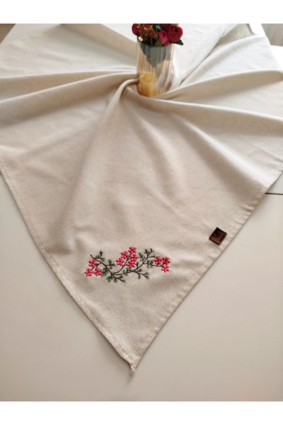 denizli hatırası Buldan Raw Linen Authentic Soft Embroidered 115X115 cm Tablecloth