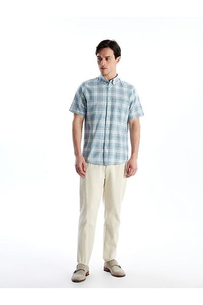 LC Waikiki Regular Fit Short Sleeve Plaid Poplin Men's Shirt