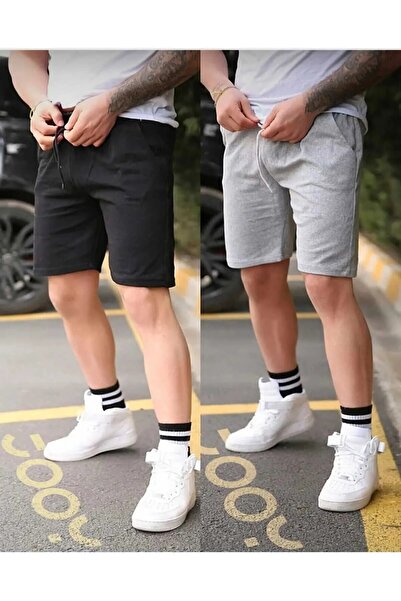 berfmoda 2 ADET SİYAH VE GRİ MEVSİMLİK RAHAT ŞORT TER TUTMAZ
