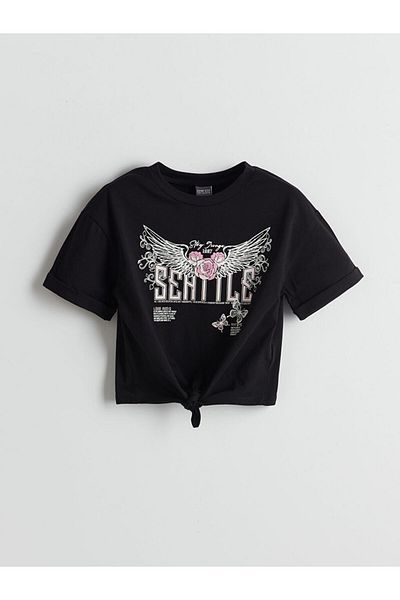 LC Waikiki Tricou Crop pentru fete cu gât crew de sezon nou - S5JD02Z4