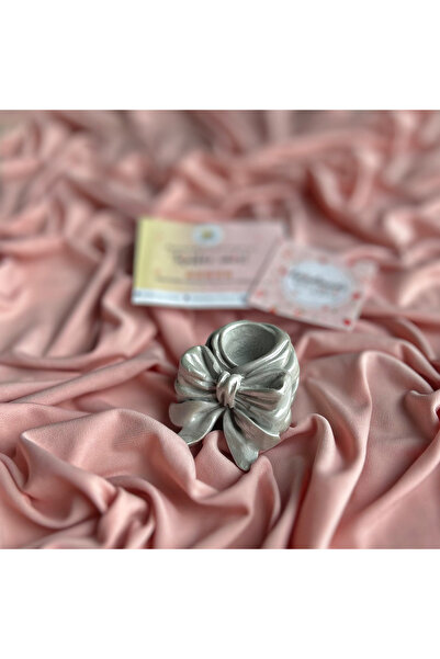 Handmade Dekoratif 2’li Gri İnci Tozu Fiyonk Mumluk & Şamdan Seti