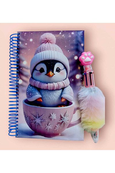 izmir yazici servis Puffy Cover Penguin Printed Notebook 6 Colors Writing Plush Pen Gift Note Memo Souvenir Homework Daily