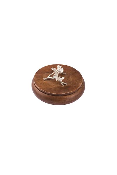 Dania Round wooden box with silver brooch, size 19 cm