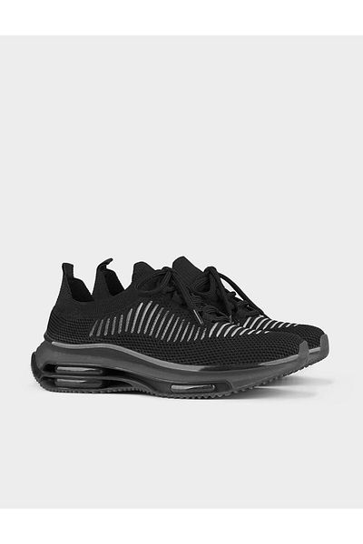 Cabani Textile Leather Black Lace-Up Women's Sports Shoes