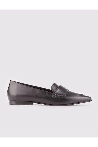 Cabani Genuine Leather Black Women's Flat Shoes
