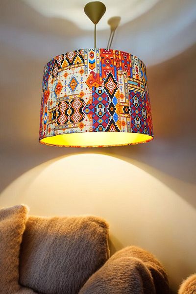 Göksu Lighting Ethnic Pattern Fabric Chandelier, Stylish Lighting Piece for Living Room and Hall