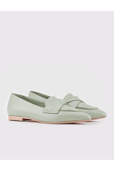 Cabani Genuine Leather Green Women's Flat Shoes