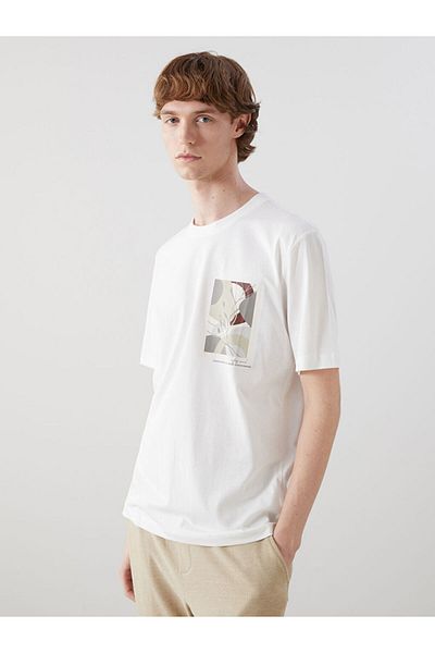LC Waikiki New Season Crew Neck Κοντό μανίκι εμπριμέ χτενισμένο βαμβακερό ανδρικό Tisort - S52884Z8