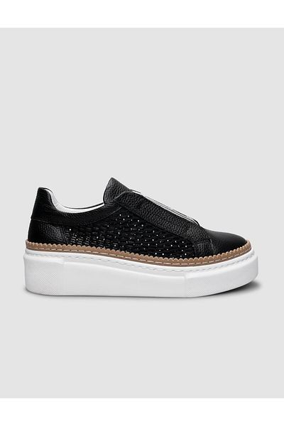 Cabani 100% Genuine Leather Black Women's Sports Shoes with Rubber Detail