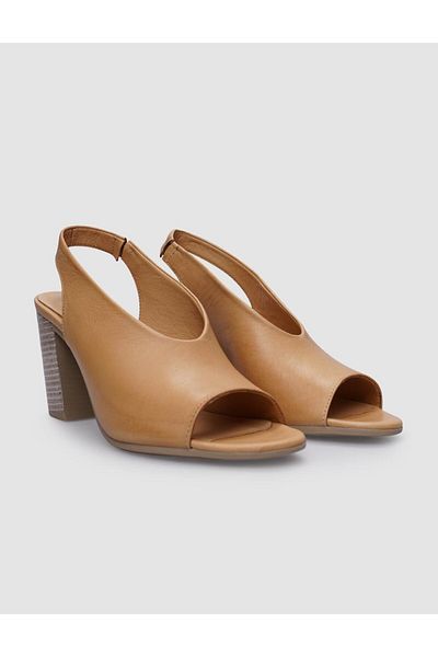 Cabani Beige Women's Heeled Sandals - 100% Genuine Leather, Elastic Back