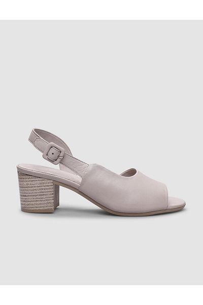 Cabani 100% Genuine Leather Gray Buckle Detailed Women's Heeled Sandals