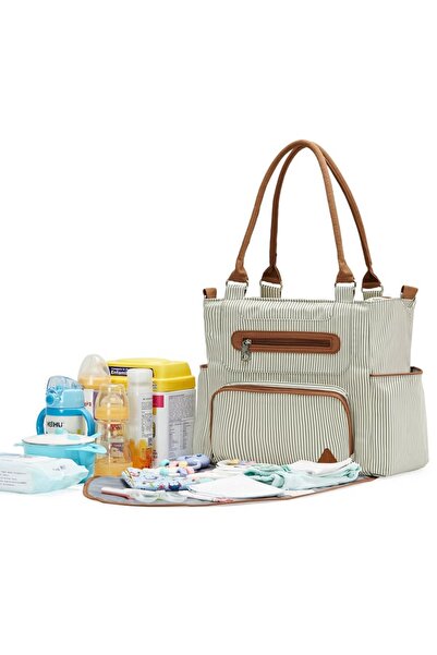 Primo Plus Set Of 6 Diaper Bag With Hooks And Nappy Changing Mat - Ivory White
