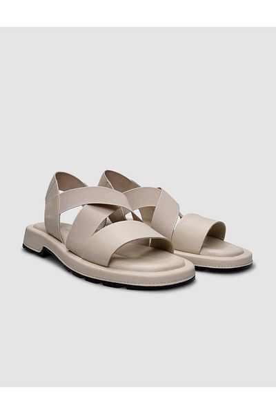 Cabani Beige Colored 100% Genuine Leather Women's Sandals - Elastic Design