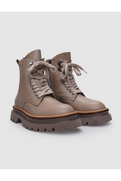 Cabani 100% Genuine Leather Women's Boots - Mink Zippered and Laced
