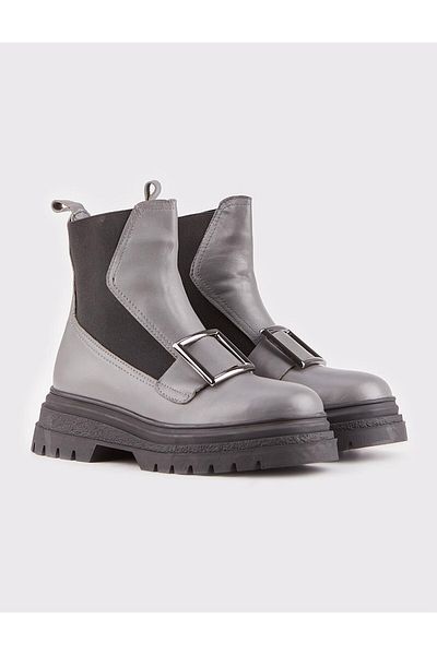 Cabani Genuine Leather Gray Fur Women's Heeled Boots
