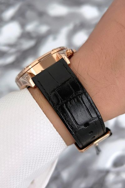 Ferrucci Men's Leather Band Wrist Watch - Functions Active, Rose-Black Zmfer068