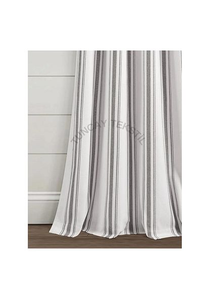 TUNCAY TEKSTİL Gray Striped 100% Linen Curtain - Cotton
